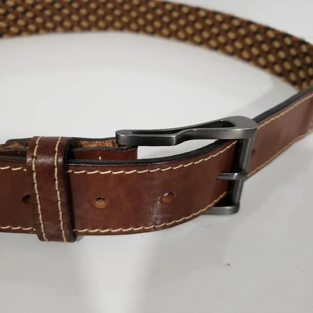 Benchcraft Brown Woven  Leather Mens Belt with Metal Buckle,,size - Picture 4 of 6